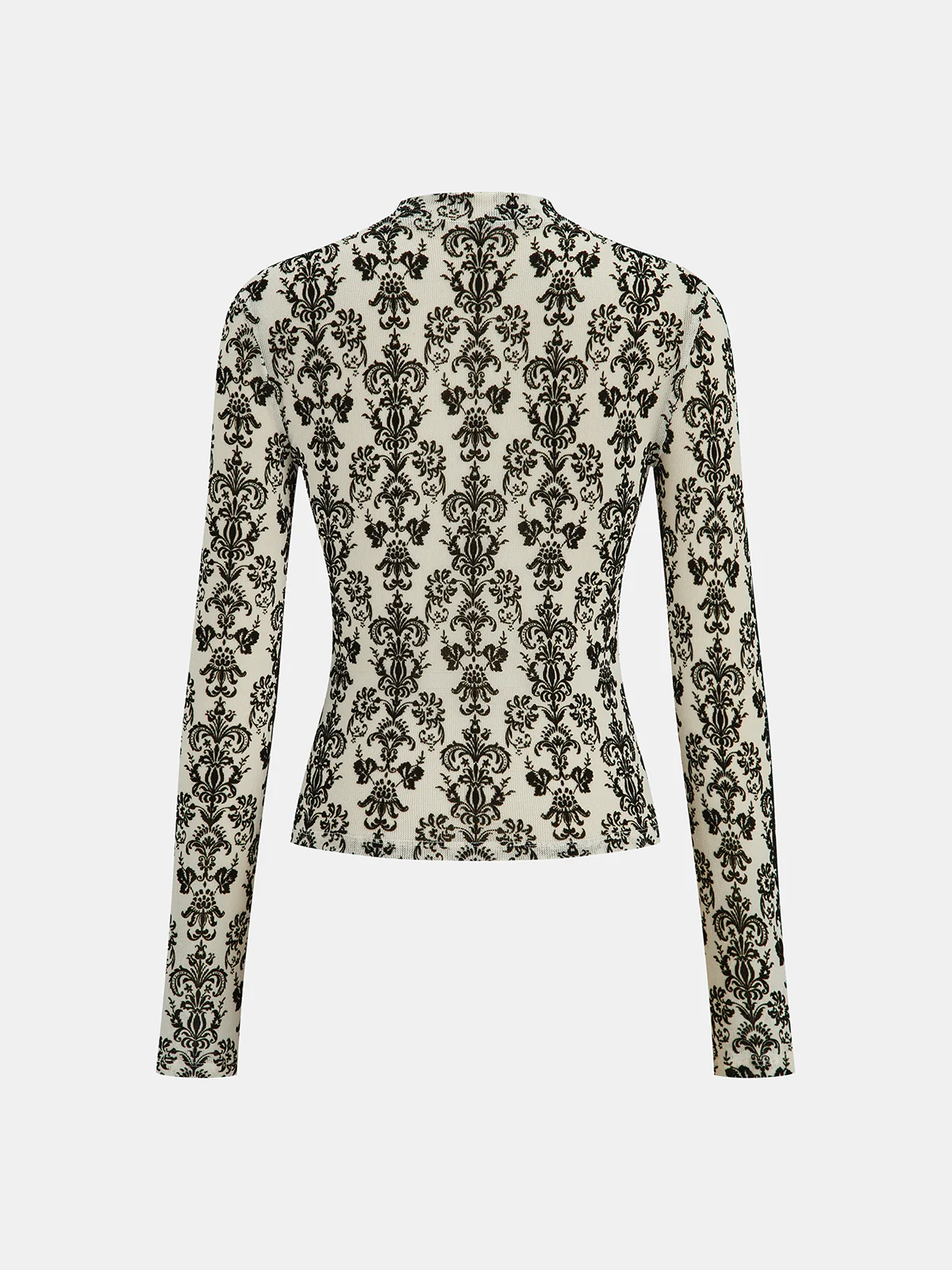 Damask Print Mock Neck T-Shirt