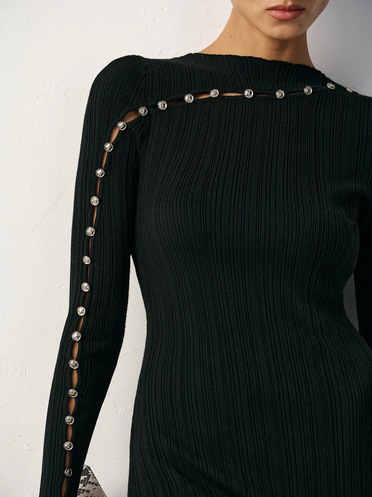 Textured Pearl Wool Blend Fitted Sweater Dress