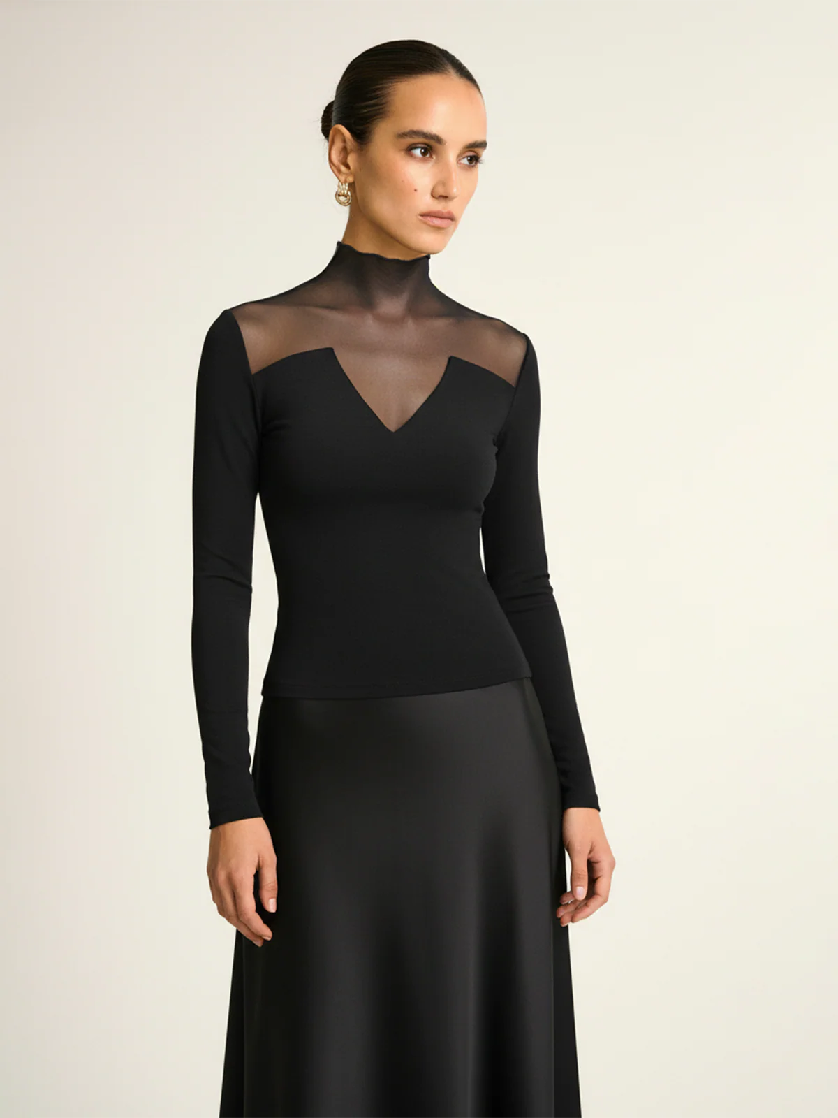 Sheer Paneled Long Sleeve Top