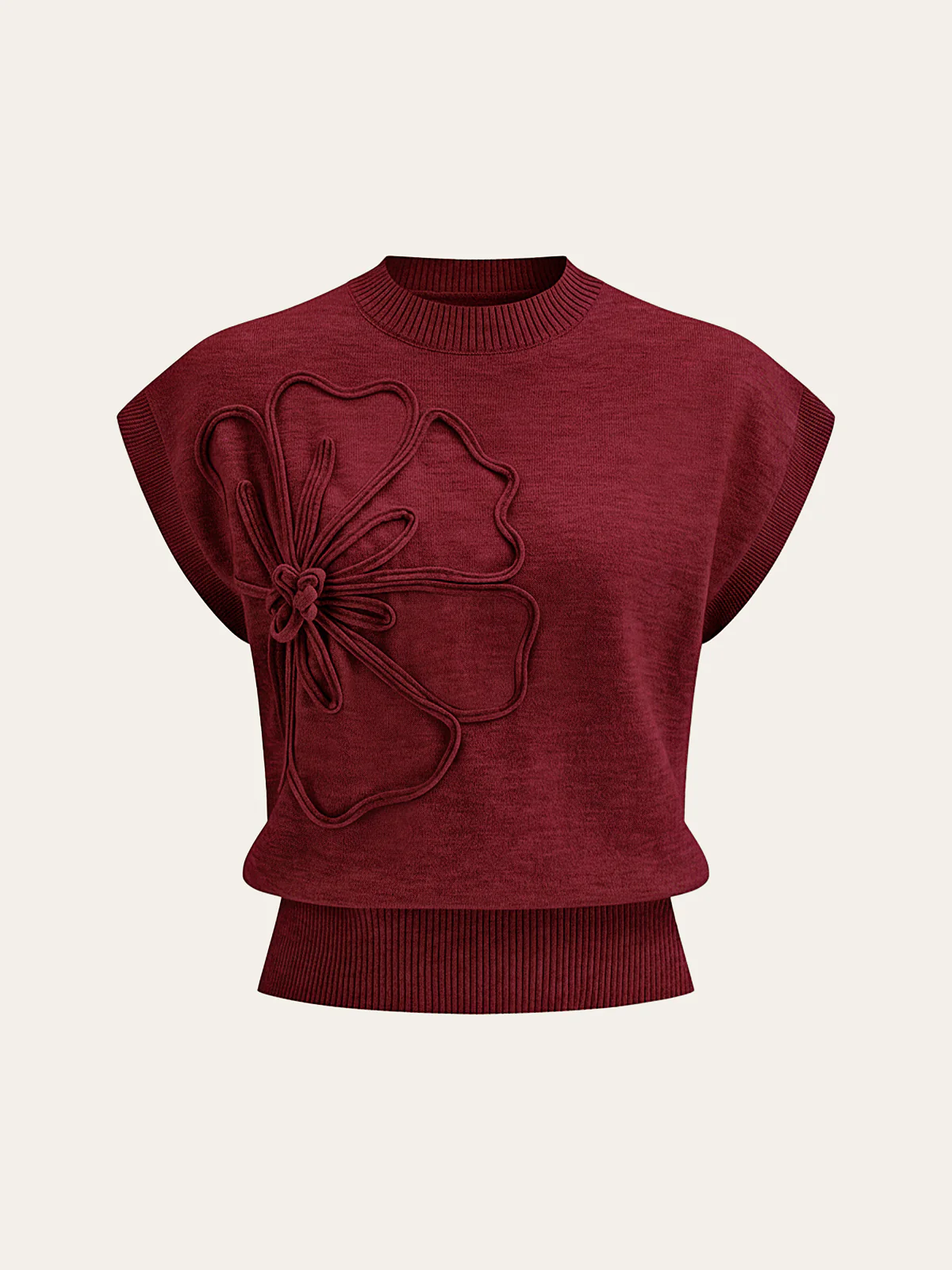 Flower Applique Cap Sleeve Knit Top