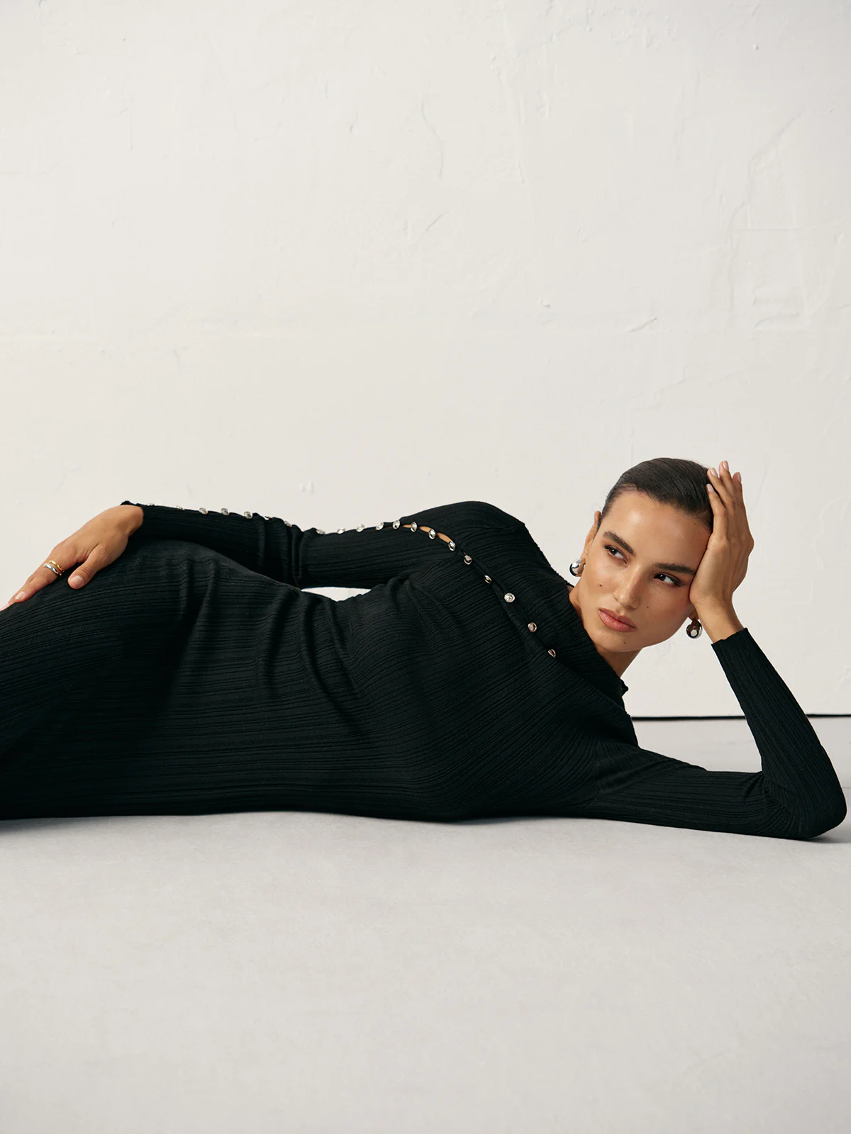 Textured Pearl Wool Blend Fitted Sweater Dress