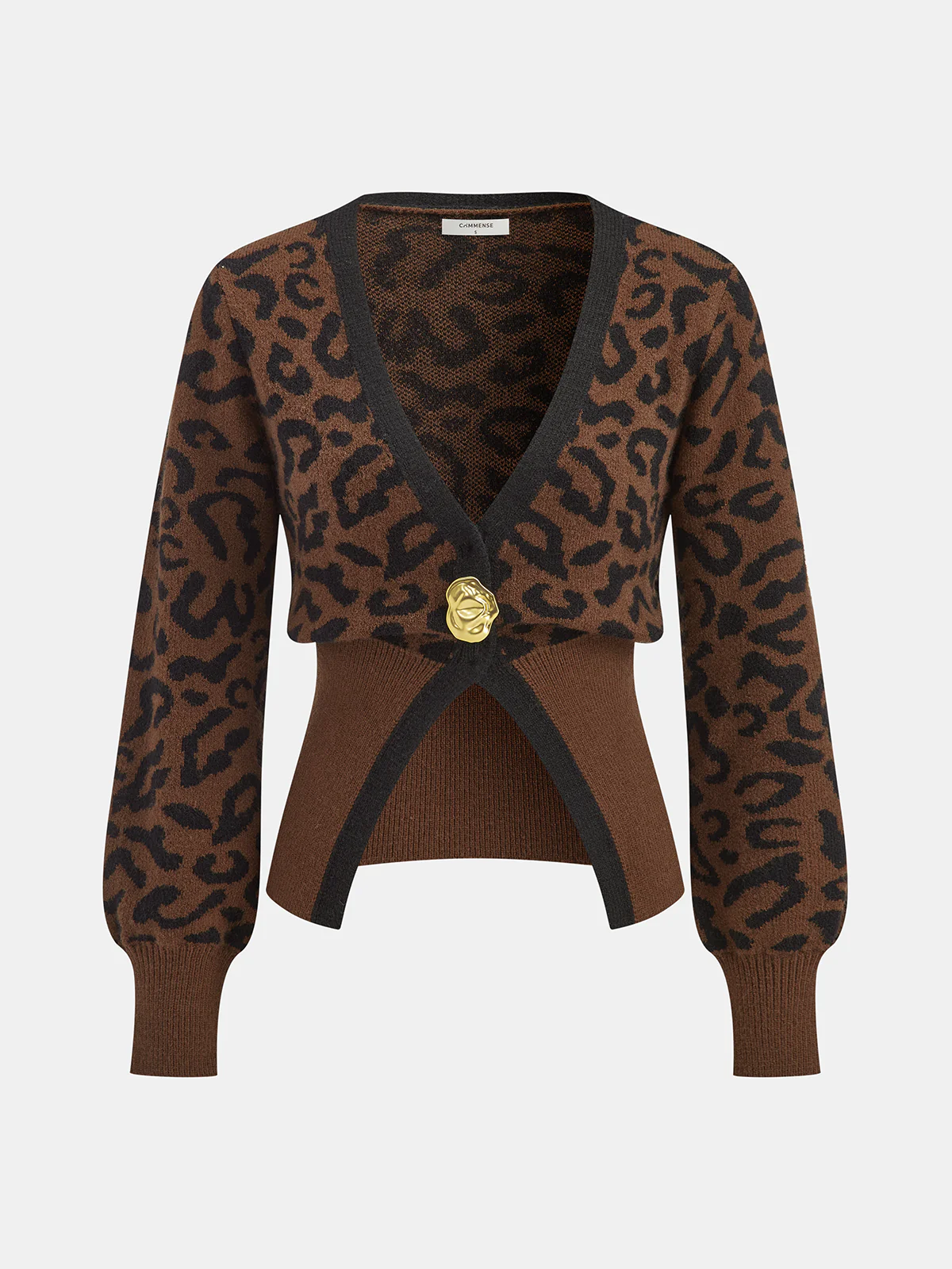 Metal Button Leopard Print Knit Top