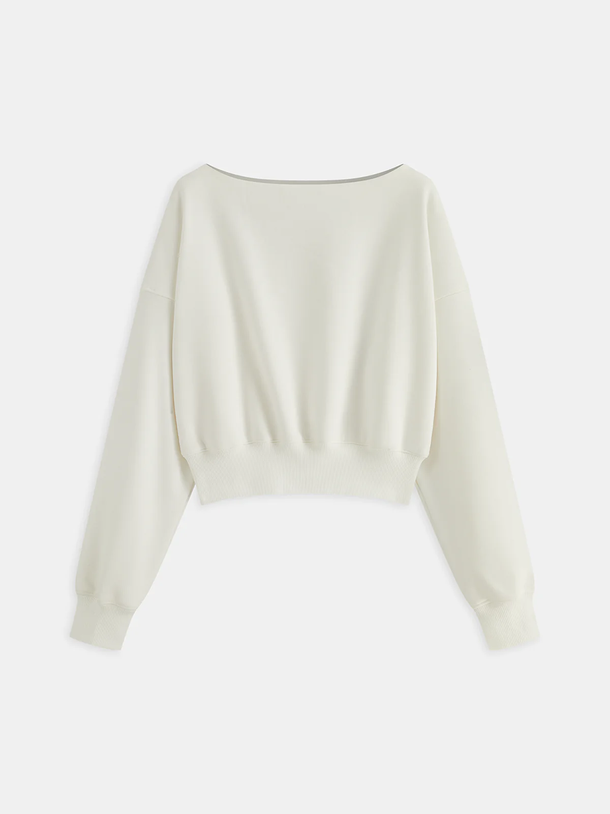 Off-Shoulder Cropped Fleece-Lined Sweatshirt