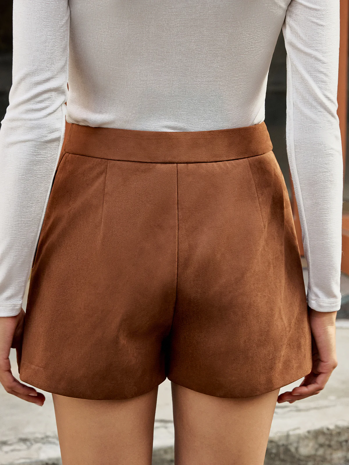 High-Waist Suede Effect Shorts