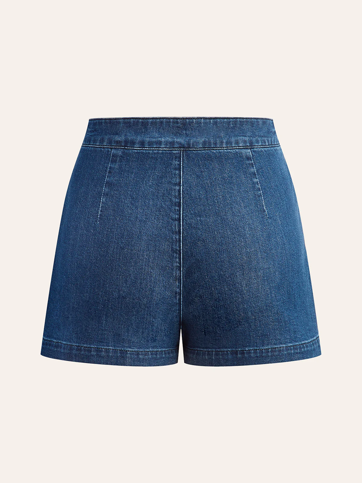 Metal Button Tie-Back Denim V-Neck Shorts Set