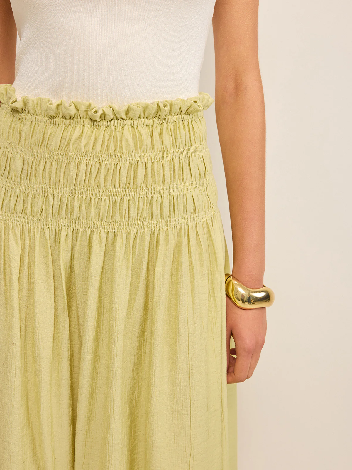 Pleated Linen Smocked Maxi Skirt