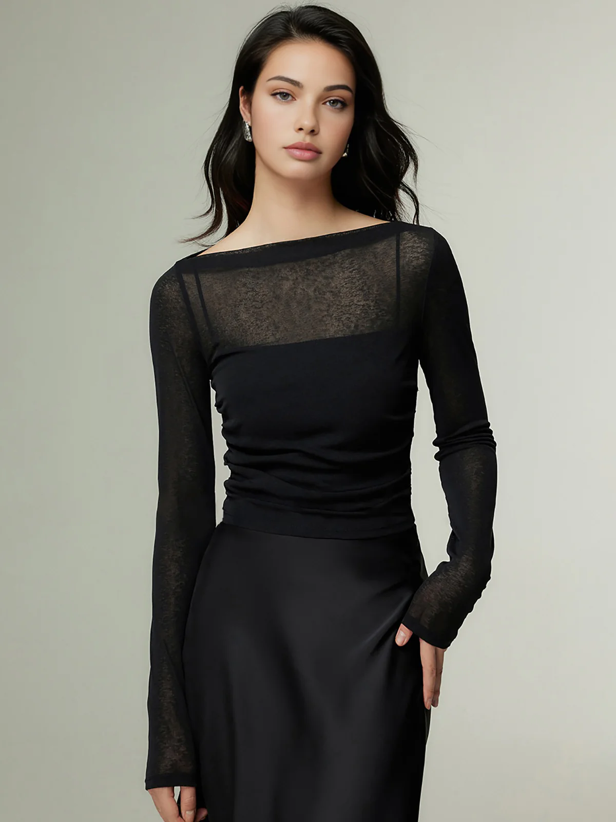 Straight Neck Sheer Panel Jersey Top