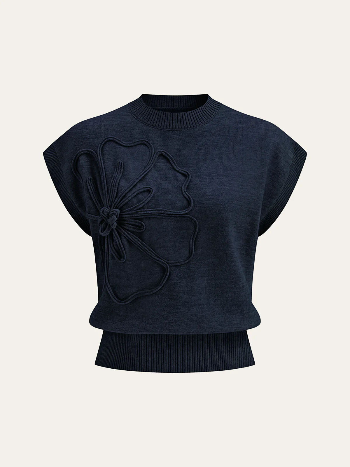 Flower Applique Cap Sleeve Knit Top