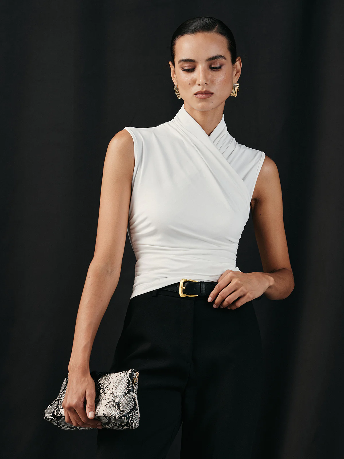 Cross Neck Ruched Tank Top