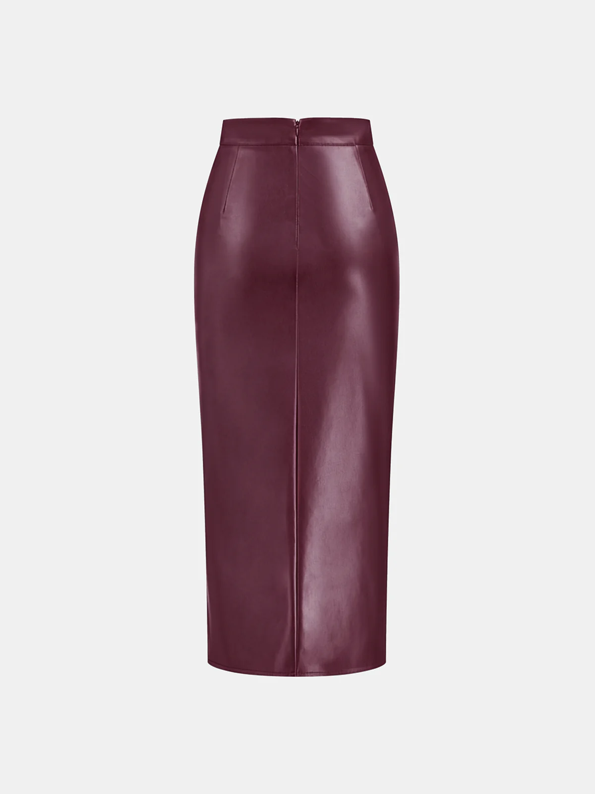Ruched Slit PU Leather Midi Skirt