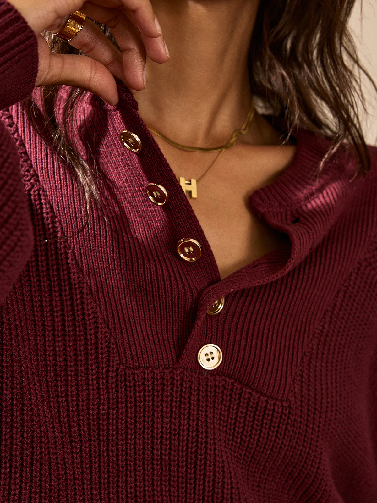 Metal Button-Front Knit Top