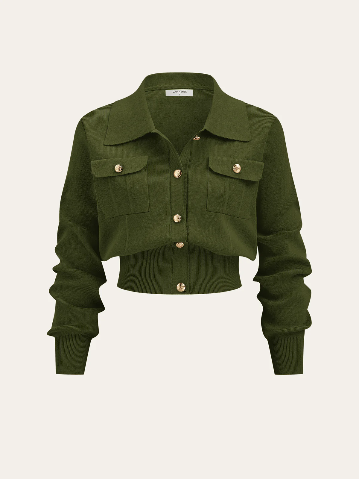 Metal Button Collared Cardigan and Midi Skirt Set