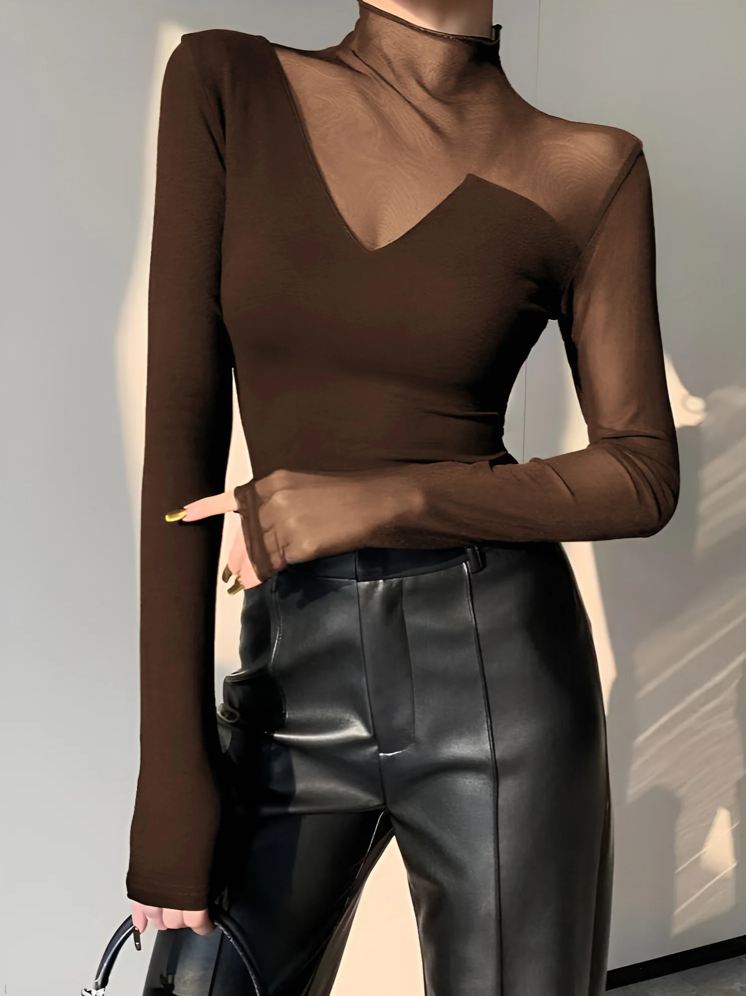 Asymmetrical Sheer Mesh Panel T-Shirt