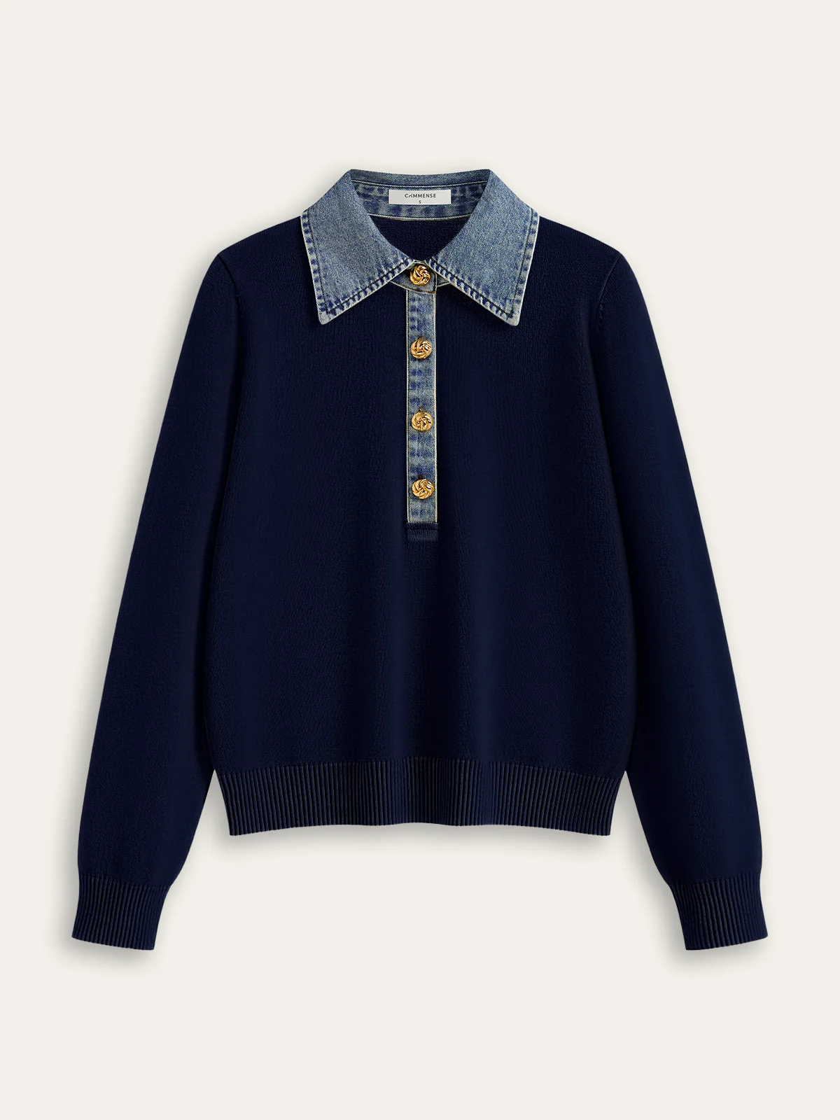 Denim Collar Wool Blend Knit Top