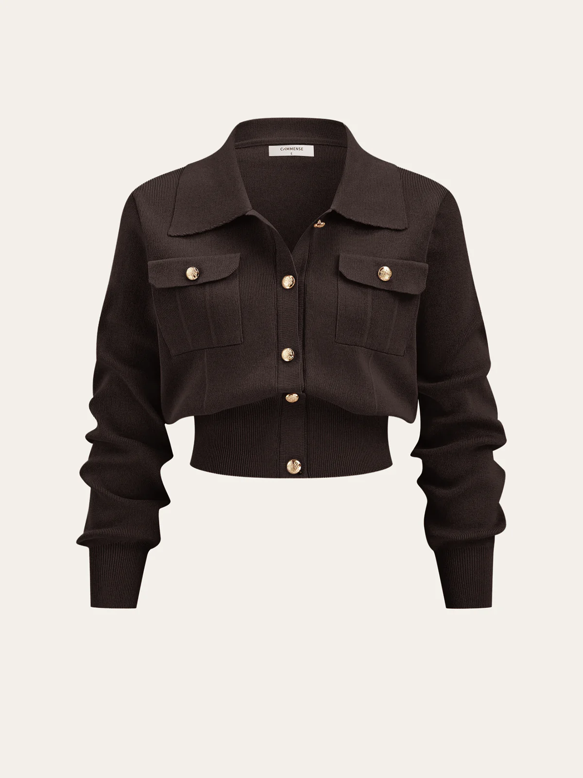 Metal Button Collared Cardigan and Midi Skirt Set