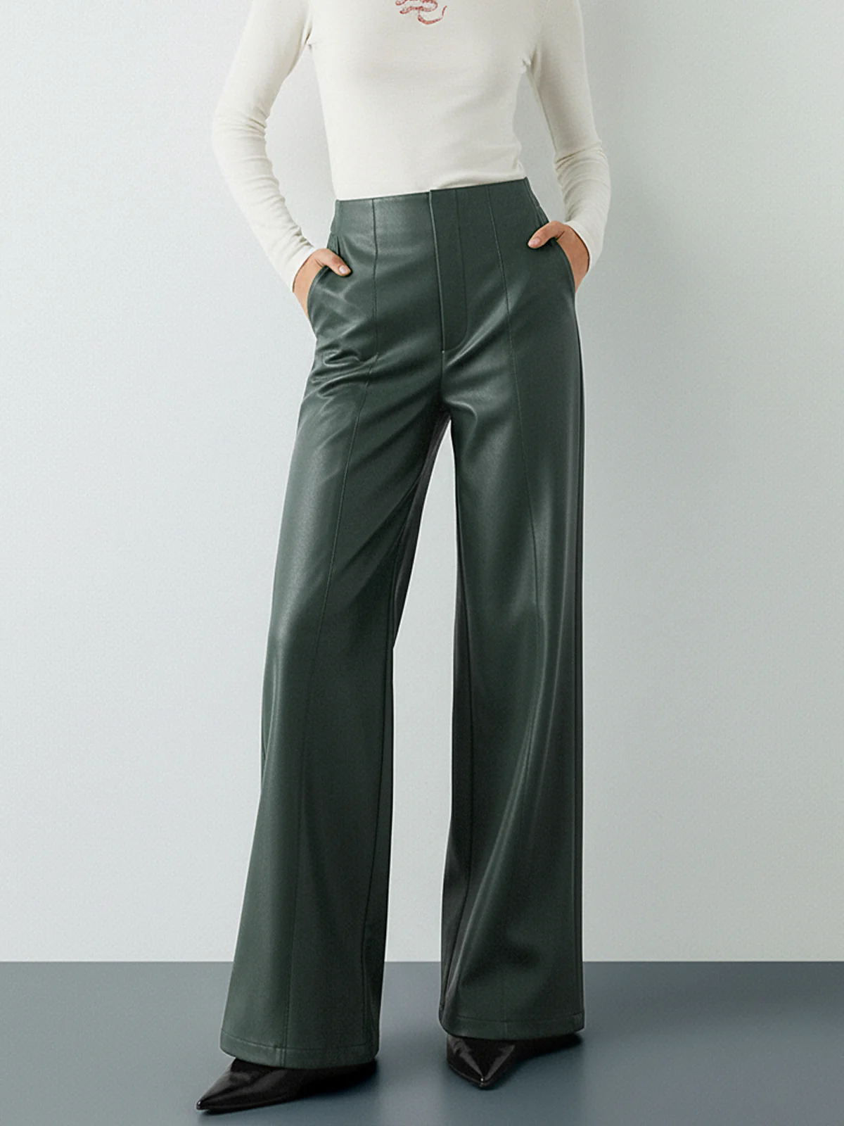 High-Wist PU Leather Wide-Leg Pants