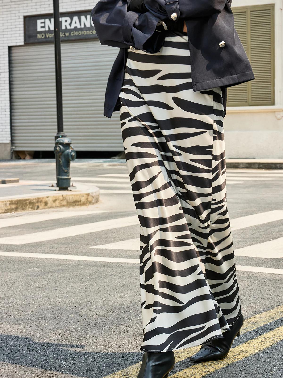 Zebra Print Satin Maxi Skirt