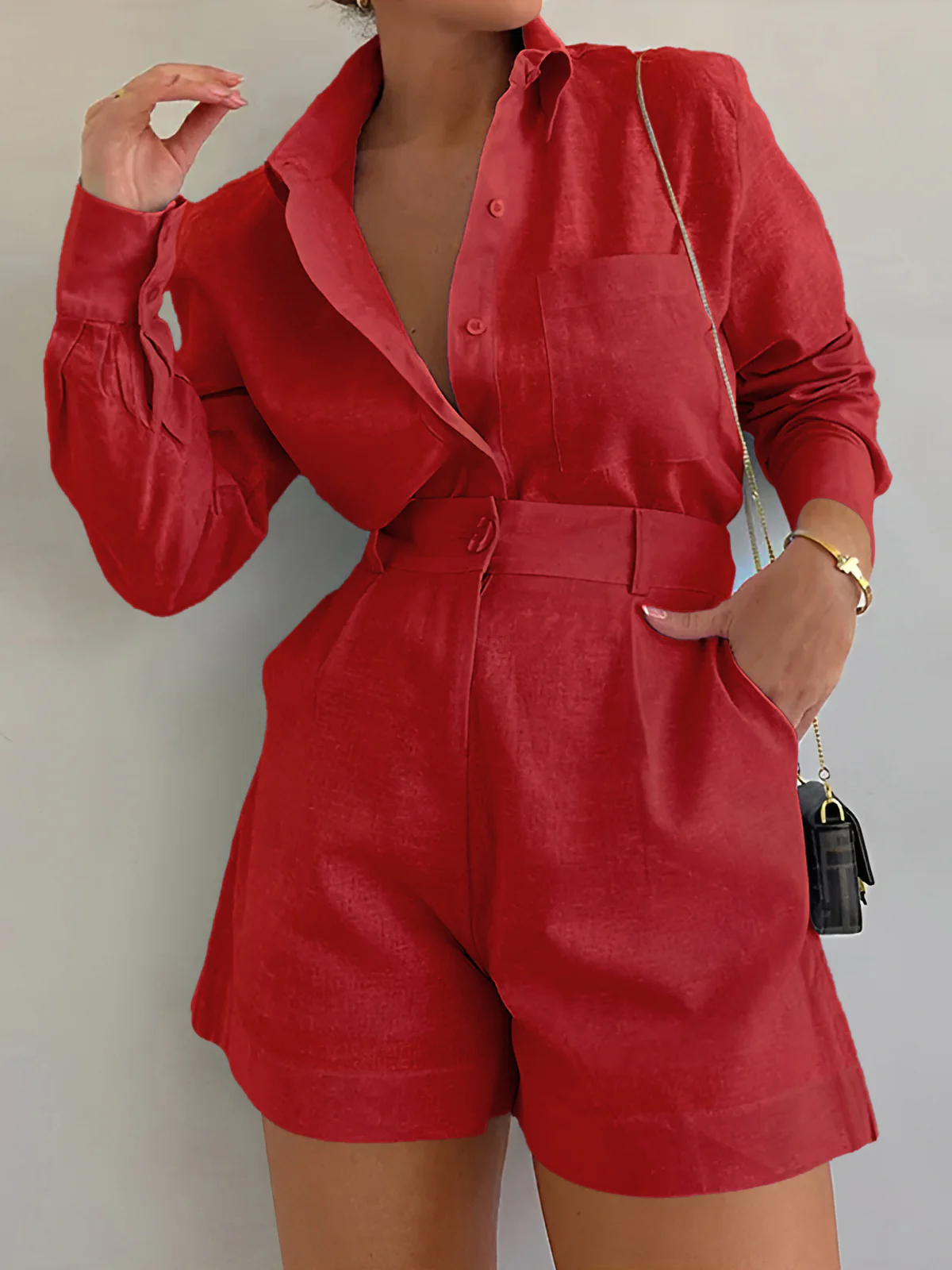 Long Sleeve Loose Shorts Set