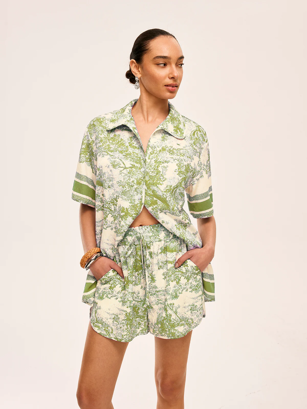 Printed Contrast Trim Shorts Sets
