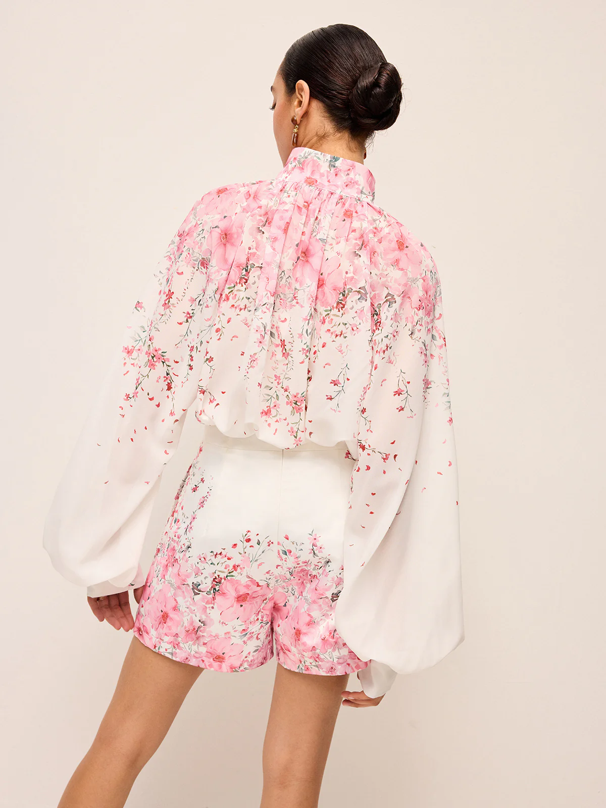 Floral Print Pleated Shorts Set Without Belt