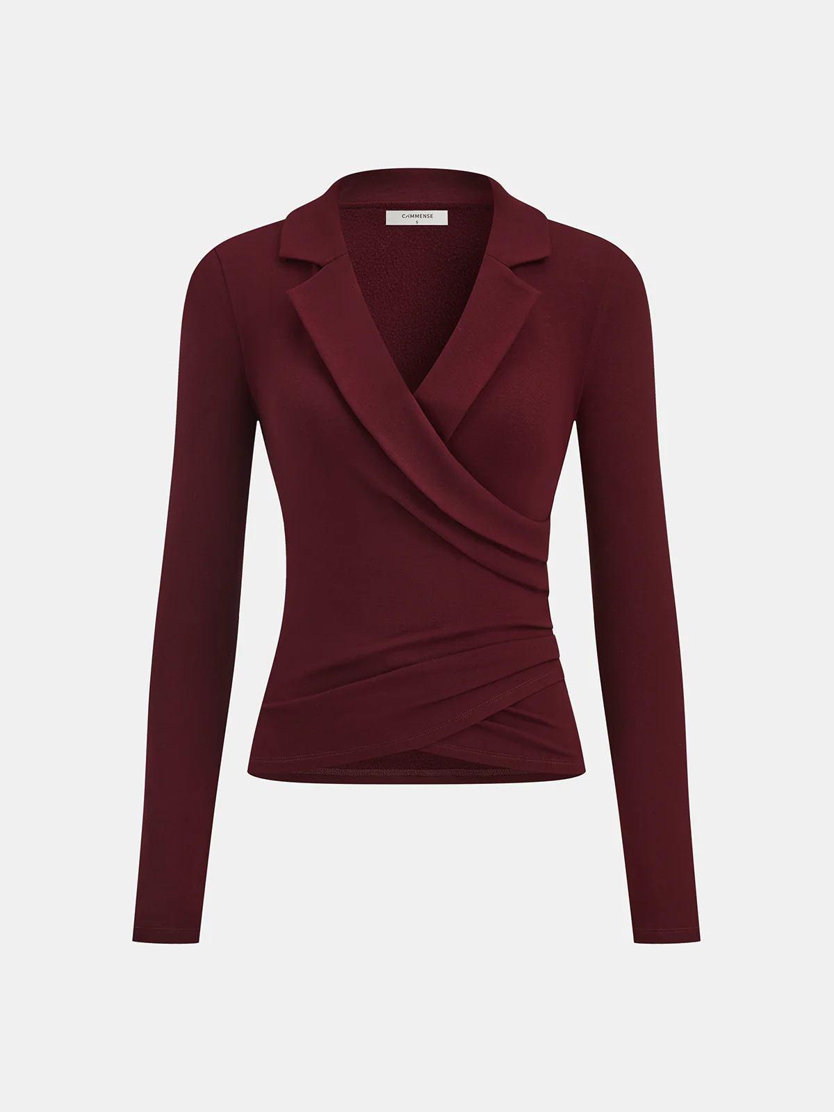 Lapel Ruched Long-Sleeve Top