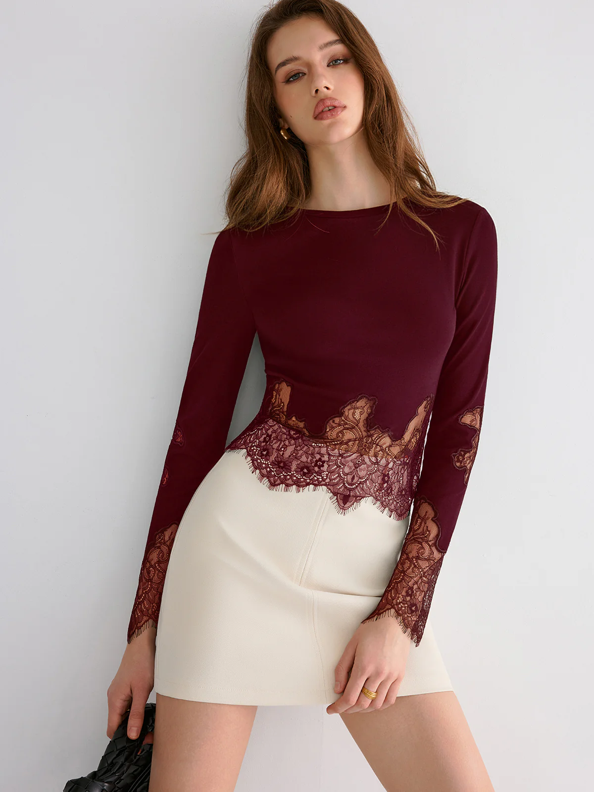 Lace Hem Long Sleeve Top