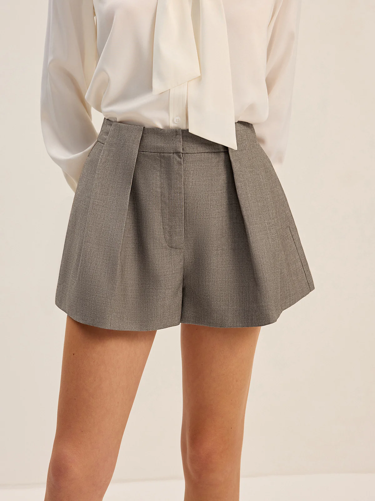 Cotton Blend Pleated Shorts