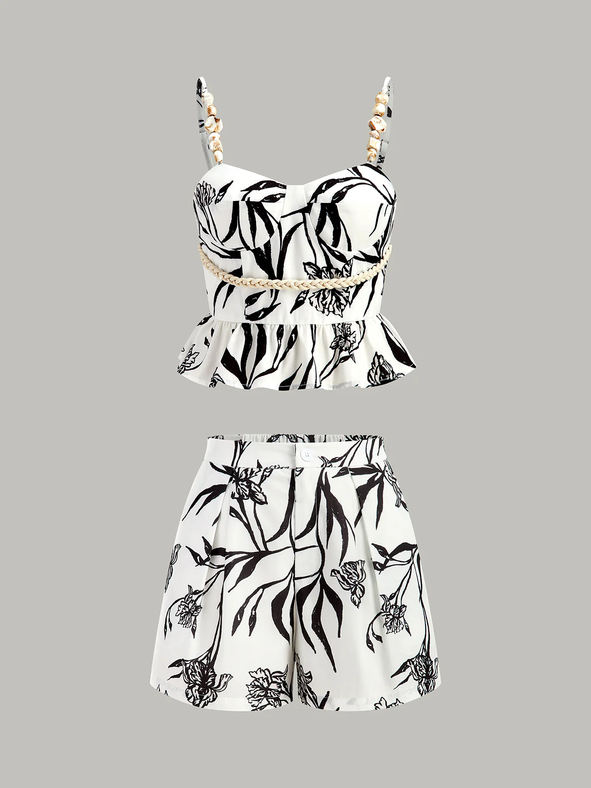 Floral Print Peplum Top With Shorts Set