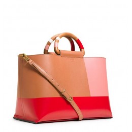 Tory Burch Color-Block Tote Natural Masaai Red