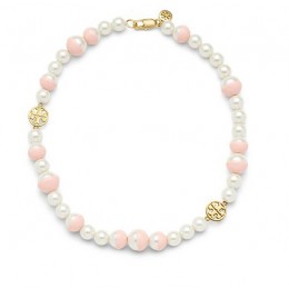 Tory Burch Dipped Evie Short Necklace Pink Ivory Shiny Gold