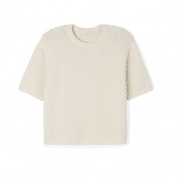 Tory Burch Popcorn Stitch Short-Sleeve Sweater New Ivory