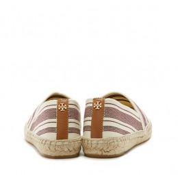 Tory Burch Stripe Elastic Espadrille Awning Ivory-Dark Plum Royal Tan