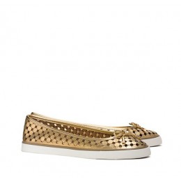 Tory Burch Skyler Perforated Metallic Sneaker Gold