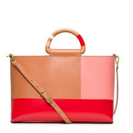 Tory Burch Color-Block Tote Natural Masaai Red