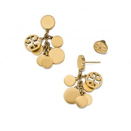 Tory Burch Logo Charm Drop Earring Worn Gold