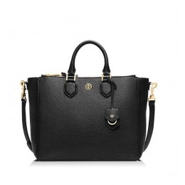 Tory Burch Robinson Pebbled Square Tote Black