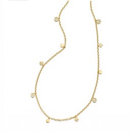 Tory Burch Logo Charm Rosary Necklace Shiny Gold