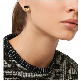 Tory Burch Dipped Logo Stud Earring Black Shiny Gold