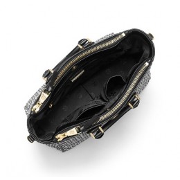 Tory Burch Robinson Woven Square Tote Black White