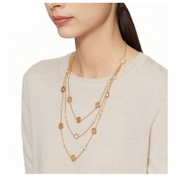 Tory Burch Charm-And-Pearl Triple-Strand Necklace Ivory Shiny Gold