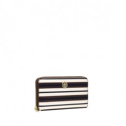 Tory Burch Robinson Stripe Zip Continental Wallet Robinson Stripe Raisin