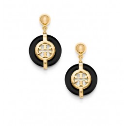 Tory Burch Deco Logo Resin Earring Black Shiny Brass