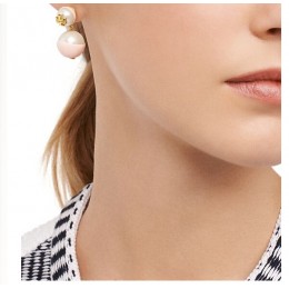 Tory Burch Dipped Evie Drop Earring Pink Ivory Shiny Gold