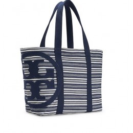 Tory Burch Beach Denim Small Zip Tote Denim Stripe