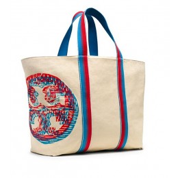Tory Burch Beach -D Logo Large Zip Tote Squiggle Multi
