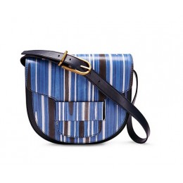 Tory Burch Crescent Printed Shoulder Bag Blue Ink Stripe