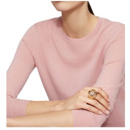 Tory Burch Logo Dome Stone Ring Rose Quartz Aged Gold