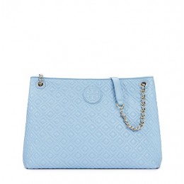 Tory Burch Marion Quilted Chain-Shoulder Slouchy Tote Fairview Blue