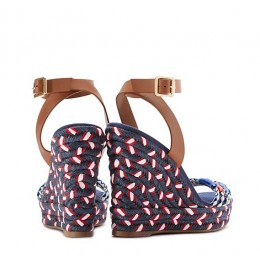 Tory Burch Braided Leather Wedge Ivory-Tory Navy Tory Navy