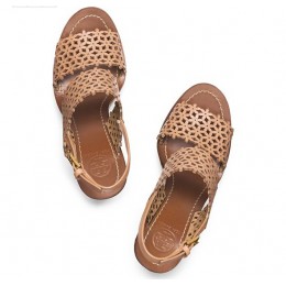 Tory Burch Floral Perforated Wedge Sandal Natural Blush Natural Blush